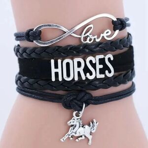 Horse Infinity Black Charm Bracelet Womens Girls Equestrian Lovers Jewelry New